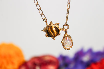 Cosecha. Collar de ojo de tigre y cuarzo rutilado