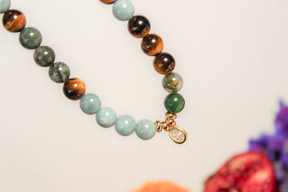 Chocker de jade, ágata musgo y ojo de tigre
