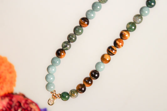 Chocker de jade, ágata musgo y ojo de tigre