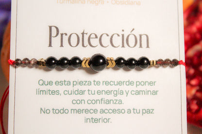 Protección. Pulsera con turmalina negra y obsidiana