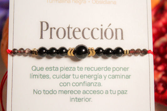 Protección. Pulsera con turmalina negra y obsidiana