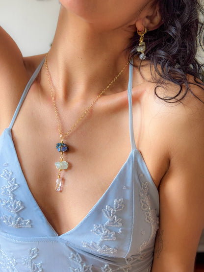 Ishtar. Collar con aguamarina, calcopirita y amatista