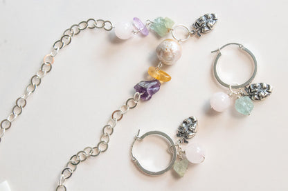 Collar perla, amatista y aguamarina en plata