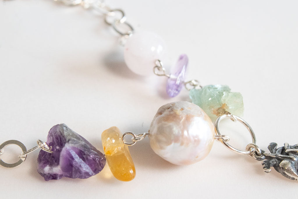 Collar perla, amatista y aguamarina en plata