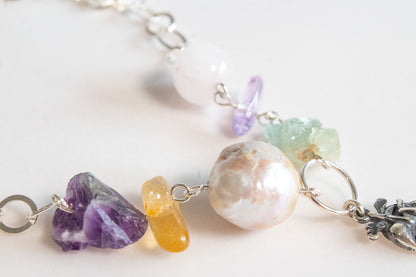 Collar perla, amatista y aguamarina en plata