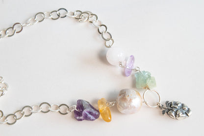Collar perla, amatista y aguamarina en plata