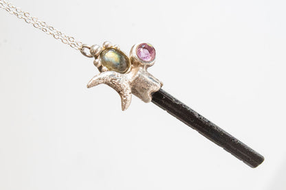 Bría. Collar de plata .925 con turmalina negra, amatista y labradorita