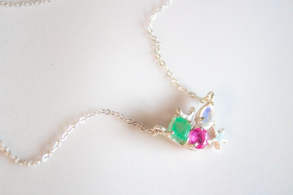 Big Three. Collar de plata .925 con gemas a elegir según sol, luna y ascendente