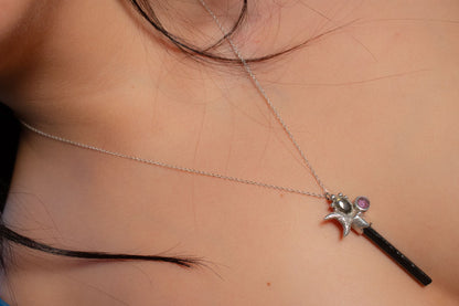 Bría. Collar de plata .925 con turmalina negra, amatista y labradorita