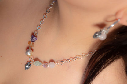 Collar perla, amatista y aguamarina en plata