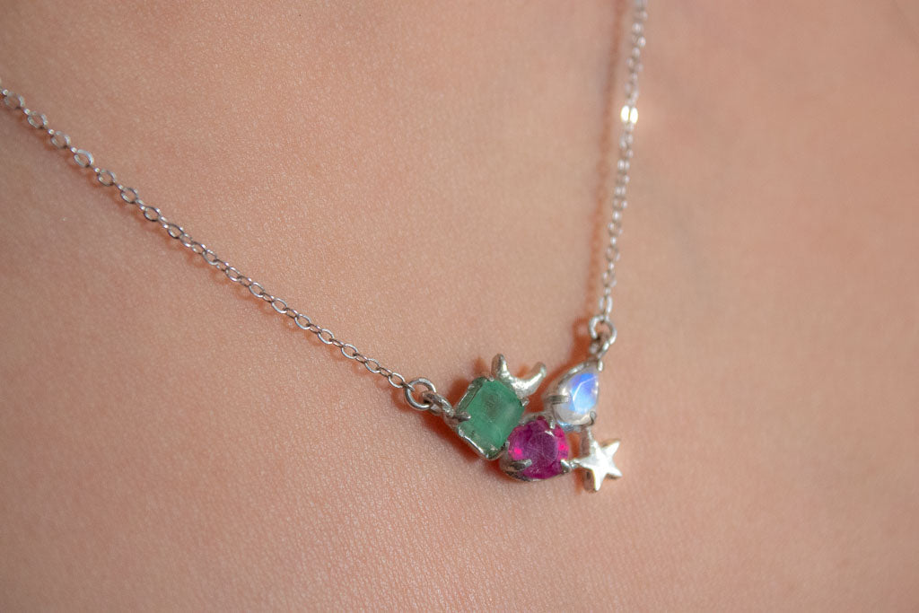 Big Three. Collar de plata .925 con gemas a elegir según sol, luna y ascendente