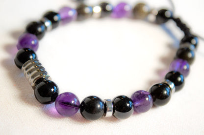 Protección Energética. Pulsera con obsidiana, turmalina negra y amatista.