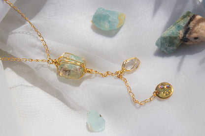 Derceto. Collar con aguamarina y herkimer