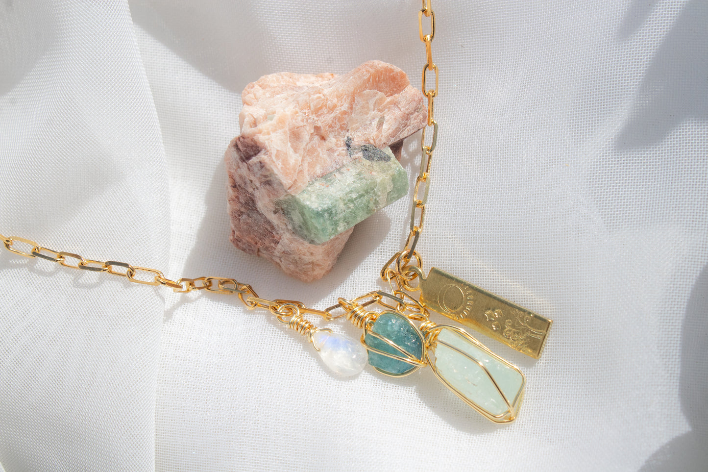 Tlaloc. Necklace with aquamarine, blue tourmaline and moonstone