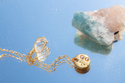 Derceto. Collar con aguamarina y herkimer