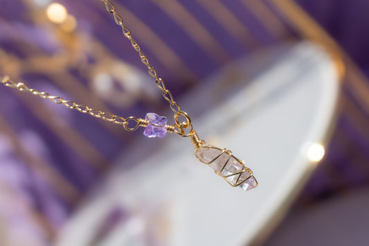 Fly. Necklace with amethyst and Swarovski butterflies