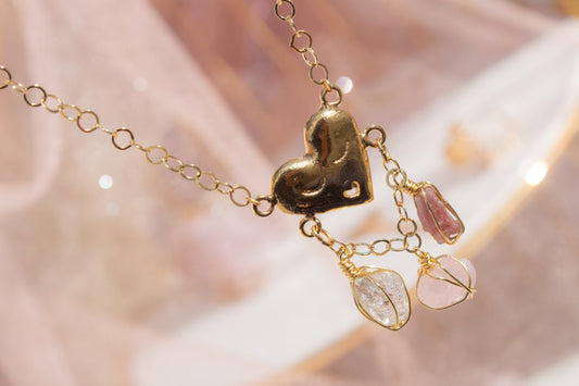 Cuore. Necklace with herkimer quartz, morganite and pink tourmaline