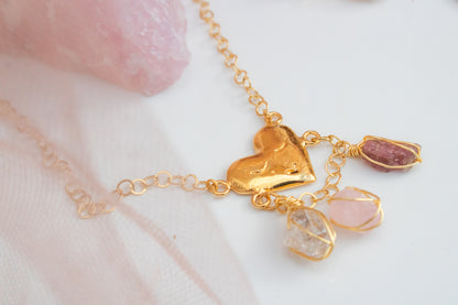 Cuore. Collar con cuarzo herkimer, morganita y turmalina rosa