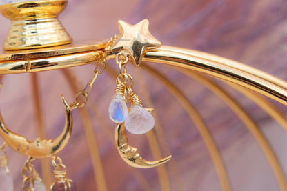 Luna Rosa. Aretes con piedra luna, cuarzo rosa y morganita