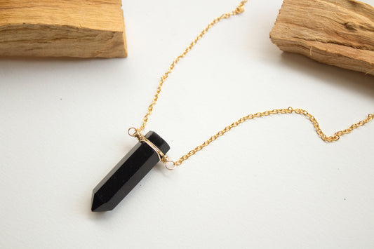Nix. Black, gold or mahogany obsidian tip necklace