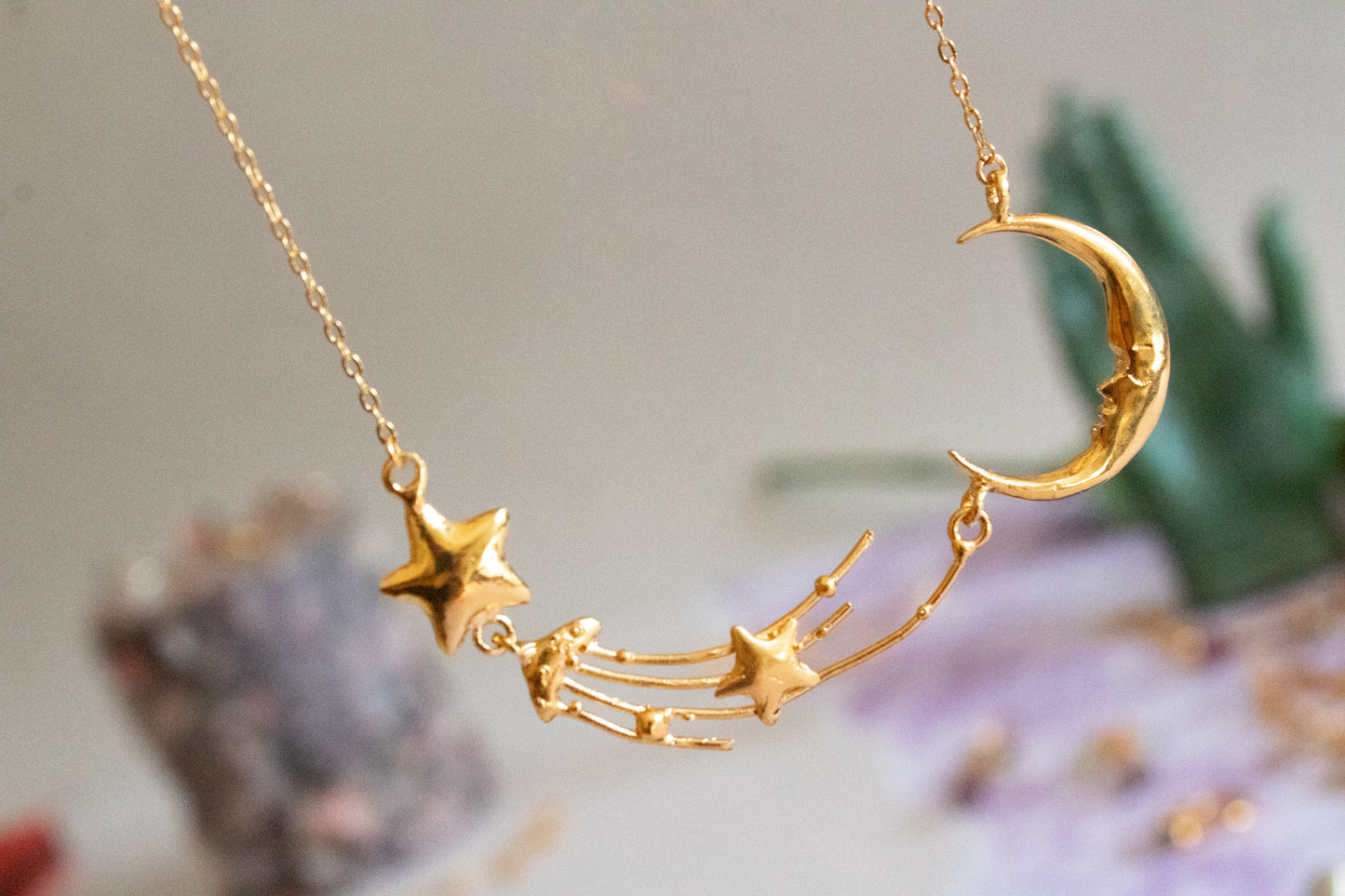 Constellation. Necklace with moon, star and comet