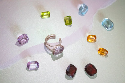 Destello. Ear Cuff con gema preciosa. Granate o topacio facetado