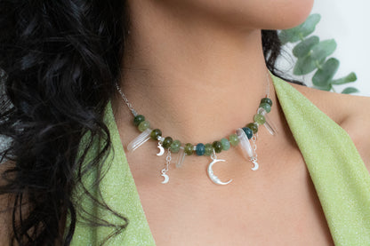 Sabiduría. Choker de jade y cuarzo blanco