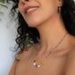 Atardecer. Collar con Amatista, herkimer, perla, pirita y swarovski.