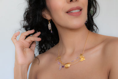 Libertad. Aretes con amatista y mariposas swarovski