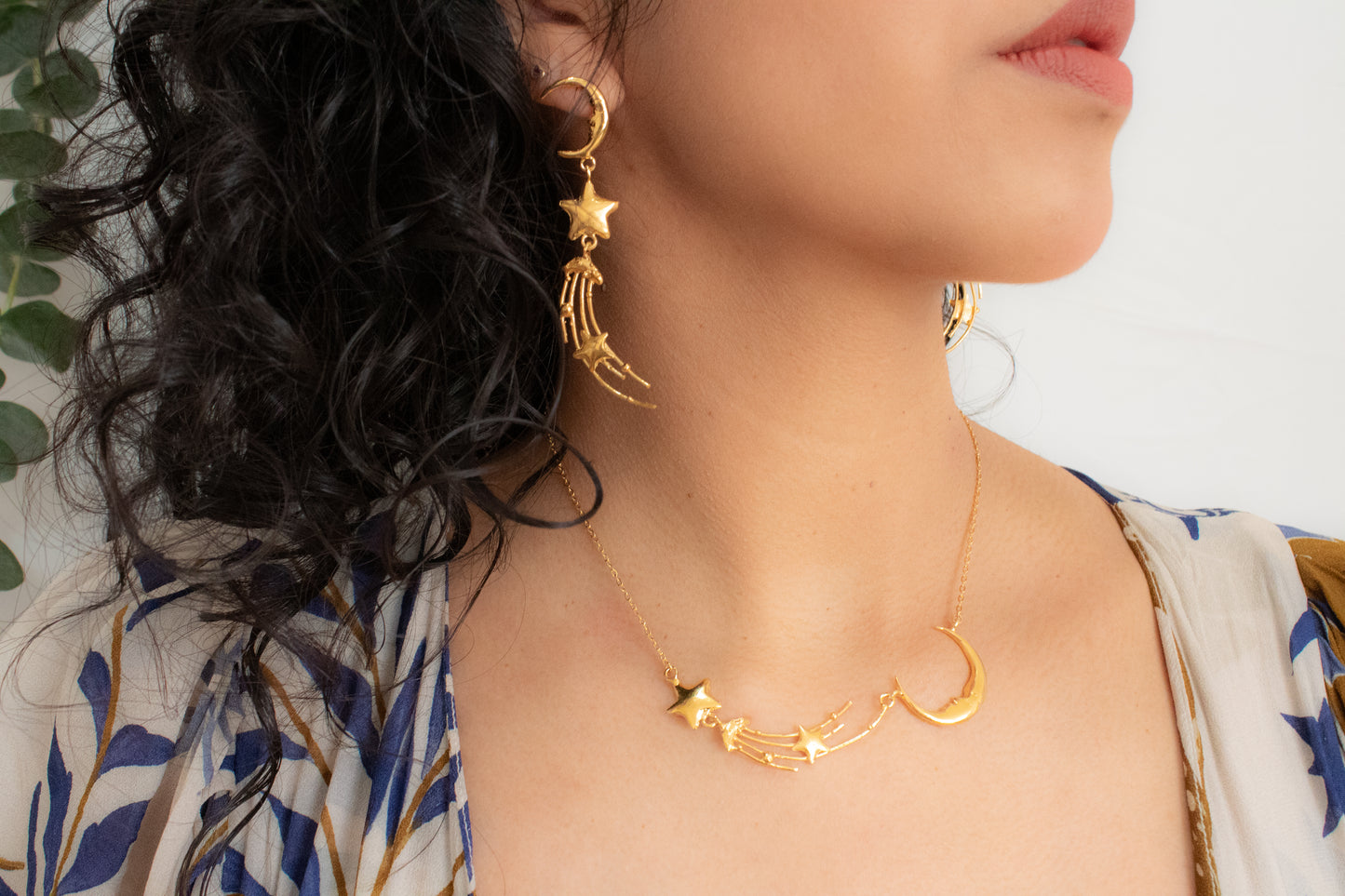 Constellation. Necklace with moon, star and comet