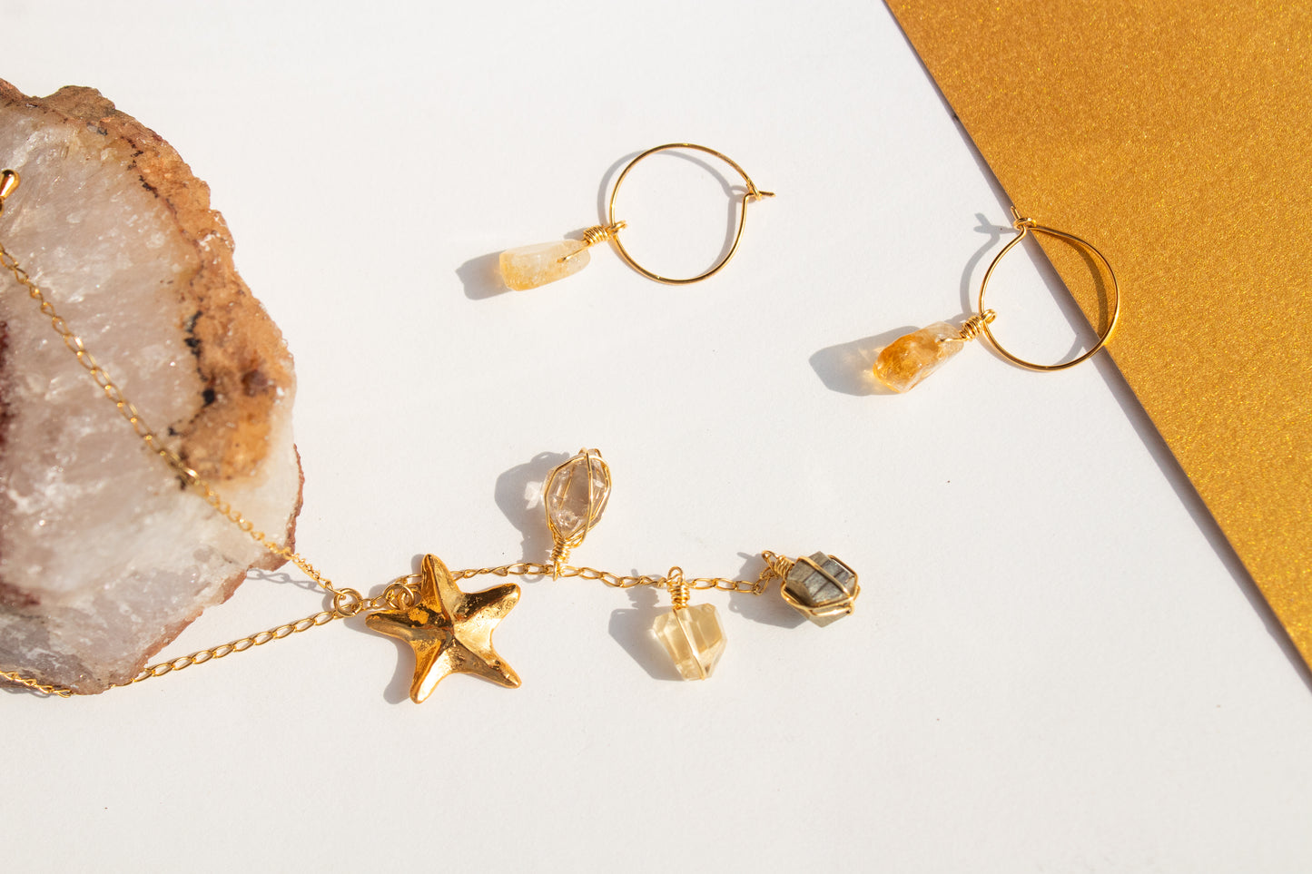 Light. Necklace with herkimer, citrine and pyrite