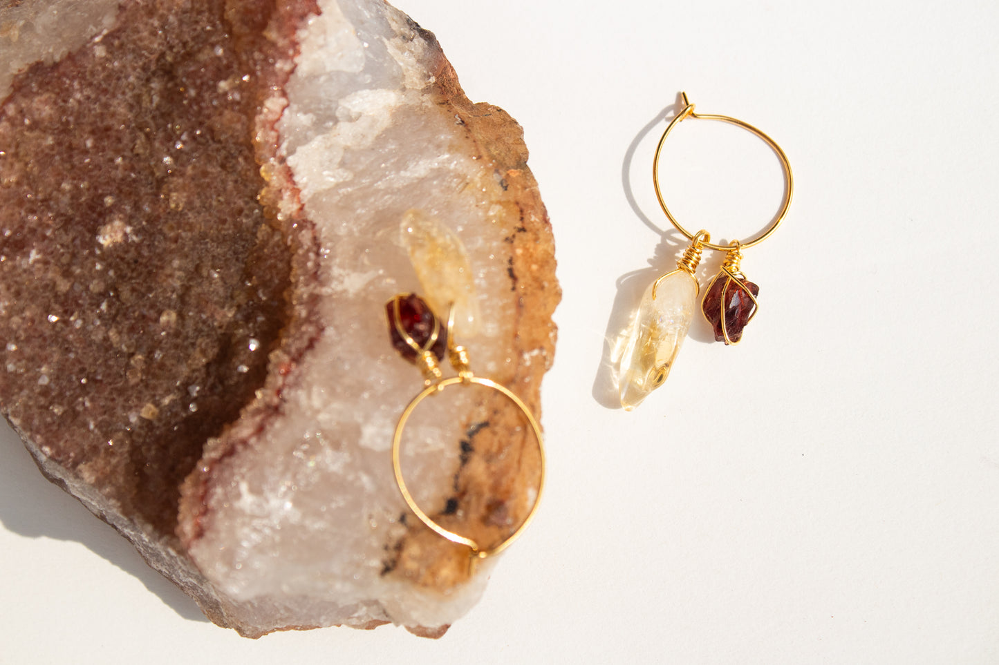 Apotropaic. Earrings with garnet and citrine