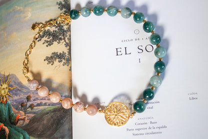Silencio. Collar con dije de mándala. jade y ágata