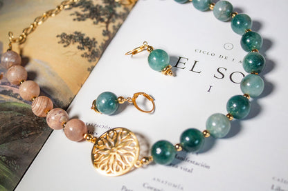 Silencio. Collar con dije de mándala. jade y ágata