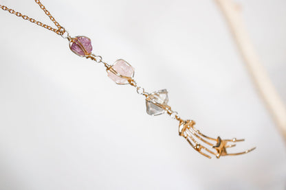 Anhelo. Collar con dije de estrella fugaz, espinela, morganita y herkimer