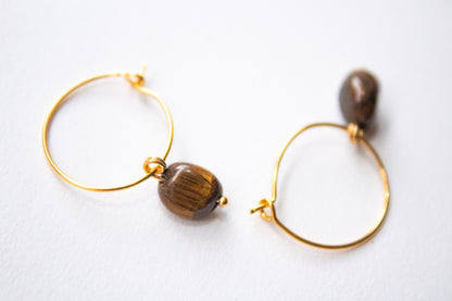 Ich. Arracadas minimalistas con ojo de tigre