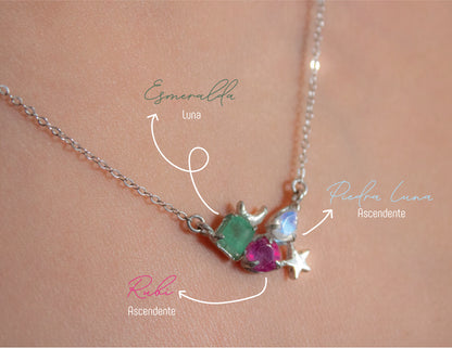 Big Three. Collar de plata .925 con gemas a elegir según sol, luna y ascendente