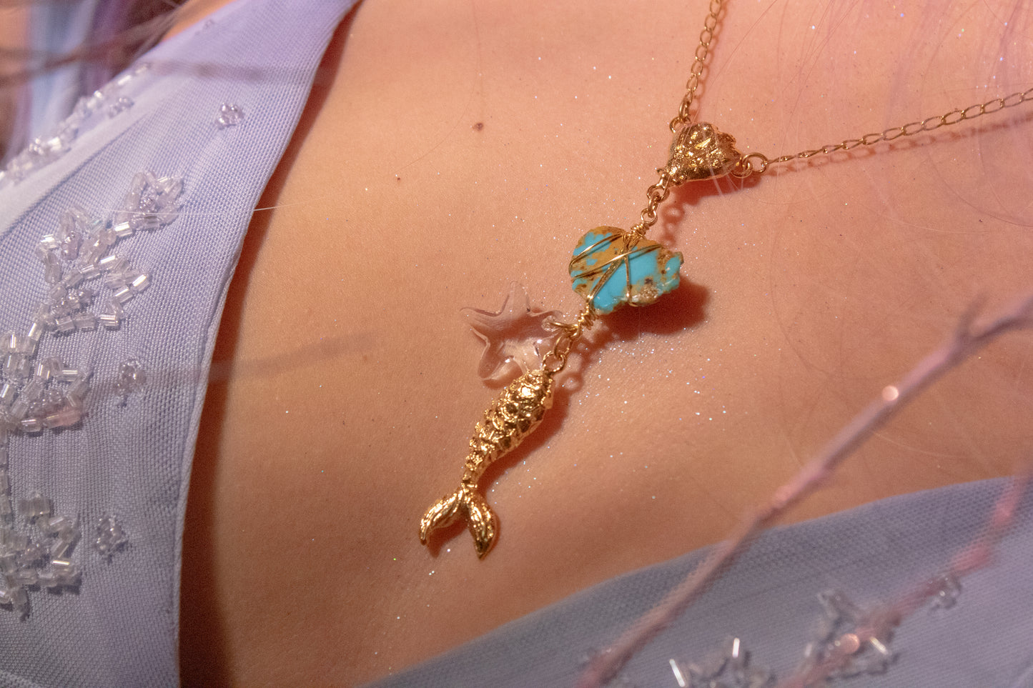 Axochitl. Necklace with turquoise and swarovski star