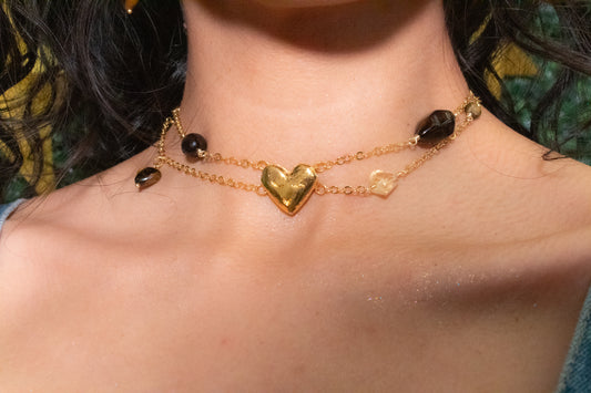 Tonalli. Chocker with citrine, tiger's eye and smoky quartz