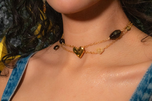 Tonalli. Chocker with citrine, tiger's eye and smoky quartz