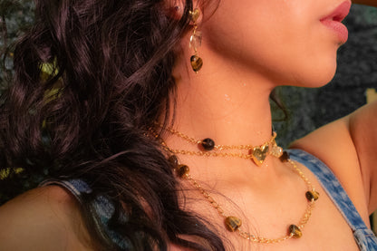 Tonalli. Choker con citrino, ojo de tigre y cuarzo ahumado