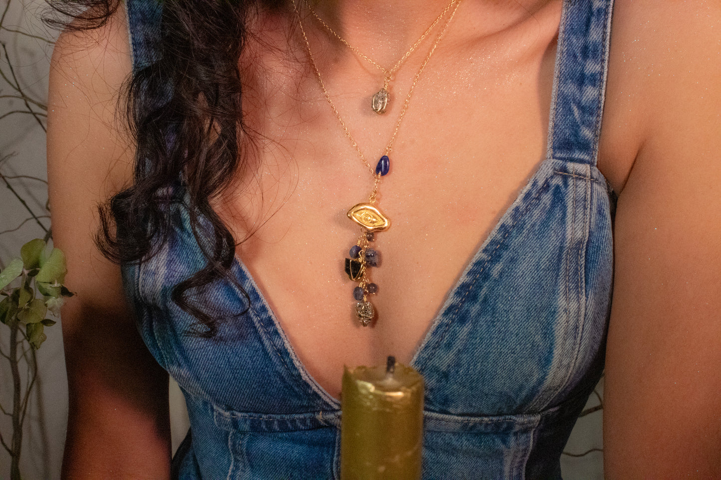Akbal. Necklace with pyrite, tourmaline, sodalite and zoisite