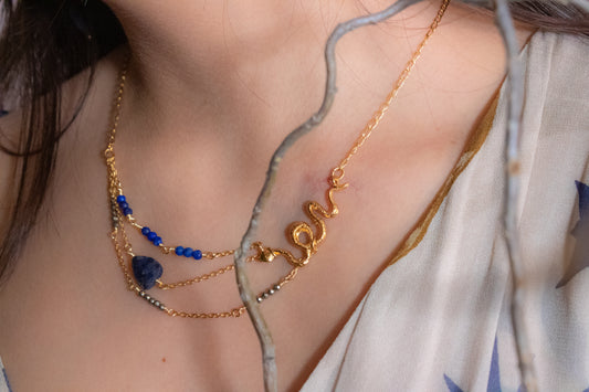 Itze. Necklace with pyrite and lapis lazuli