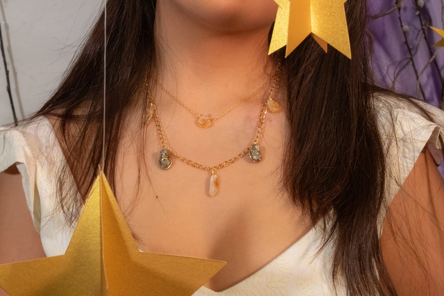 Ya'ab. Minimalist necklace with citrine quartz