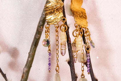 Amaité. Aretes con prehnita, zirconias, amatista, ópalo y cristal swarovski