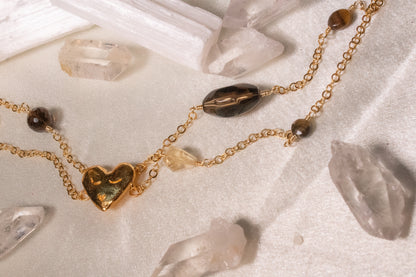 Tonalli. Choker con citrino, ojo de tigre y cuarzo ahumado