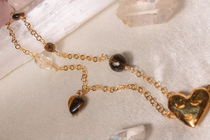 Tonalli. Choker con citrino, ojo de tigre y cuarzo ahumado