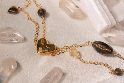 Tonalli. Choker con citrino, ojo de tigre y cuarzo ahumado