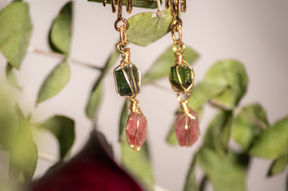 Kabil. Aretes con turmalina rosa y verde