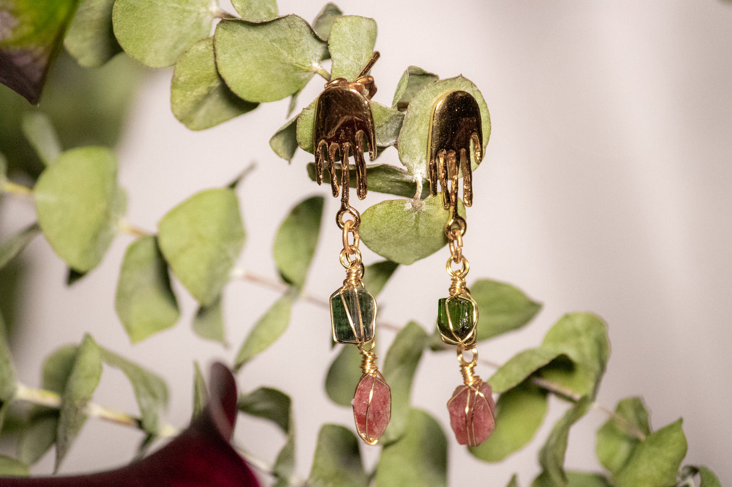 Kabil. Earrings with pink and green tourmaline